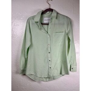 Lola River Green Button Down Long Sleeve Cotton Shirt Sz S Preppy Capsule Luxury